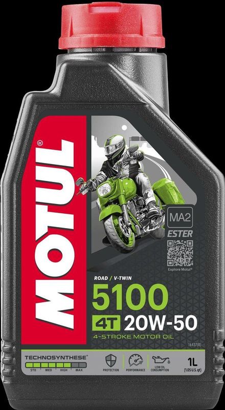 MOTUL - 5100 4T - Motorolie - 1 Liter - Viscositeit 20W-50 - JASO MA2 - API SM