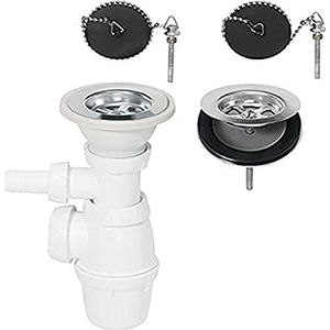 Wirquin 30718733 Afloopgarnituur voor spoelbak, 2 bakken, D60 mm, met wasmachineaansluiting