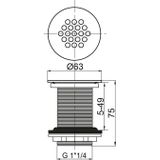 Wirquin 30723421 afvoergarnituur, messing, 19 gaten, 75 mm, zonder overloop