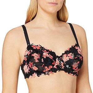 Sans Complexe Beha met beugels, model Arum mozaïek, bloemenkant met meerkleurige print, veterspel voor vrouwen op de tussenborst, grafische print, roze, 110E, Zwarte bloemenprint, 85F