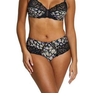 SANS COMPLEXE, Shorty model Amelie Print met grafische kant op de achterkant Een zeer trendy print, voor dames, JBP print tulpen, zwart, 46-48, Zwarte tulpenprint, 46-48