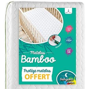 Babysom - Matras voor kinderen/baby's, bamboe, 70 x 140 cm, incl. 1 waterdichte matrasbeschermer, viscose, zeer zacht, zonder chemische behandeling, afneembare overtrek, Öko-Tex®, gemaakt in Frankrijk