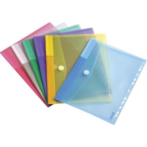 Djois made by Tarifold - 12 stuks A4 geperforeerde plastic portefeuilles/enveloppen/mappen/polyzakken voor ringband (met krassluiting) - 12 stuks in verschillende kleuren - 510229