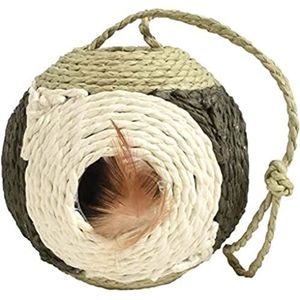 Bobby Facette Kattenbal, krabboomspel van gerecycled touw, met ballen en veren, om op te hangen, groen, 10-30 cm diameter