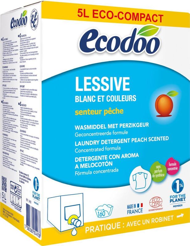 Ecodoo - Ecologisch Vloeibaar Wasmiddel - Perzik - 166 Wasbeurten - Vrij van Kunstmatige Stoffen