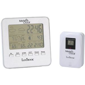 Lexibook weerstation Meteoclock Silver, waterdichte buitensensor, maanfase, alarm- en sluimerfunctie, werkt op batterijen, Wit/meerkleurig, SM940