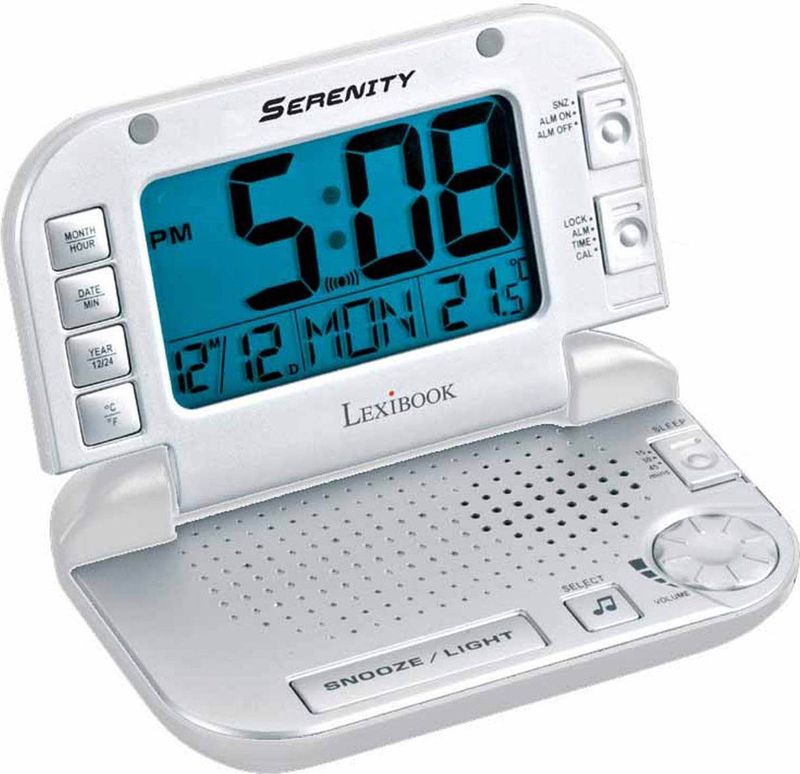 Lexibook Serenity Voyage, Programmeerfunctie, Uitgang voor het aansluiten van de hoofdtelefoon, Wekker- en Snooze-toets,Batterijen, Wit/Zilver, RL930