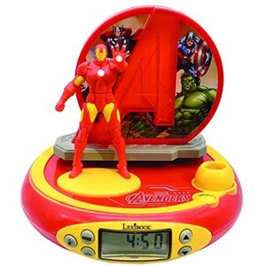 Lexibook, The Avengers Iron Man, Projectiewekker voor kinderen, Nachtlampje en tijdprojectie naar het plafond, Geluidseffecten, Werkt op batterijen, Rood, RP510AV