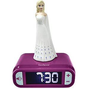 Lexibook Wekker met nachtlampje Frozen, Elsa, lichtgevend figuur, keuze uit 6 alarmen, 6 geluidseffecten, display met achtergrondverlichting, klok, snooze, paars/wit, RL800FZ