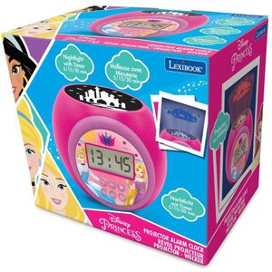 Lexibook Disney Princess Projector wekker met sluimerfunctie en alarmfunctie, nachtlampje met timer, LCD scherm, werkt op batterijen, RL977DP