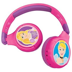 Lexibook Disney Prinsessen audiohoofdtelefoon voor kinderen, 2-in-1, Bluetooth, draadloos, bekabeld, beperkt geluid, opvouwbaar, verstelbaar, HPBT010DP