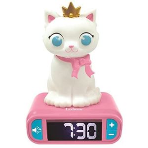 Lexibook Kitten-wekker met nachtlampje, lichtgevend figuur, keuze uit 6 alarmen, 6 geluidseffecten, klok, wekker voor jongens en meisjes, met sluimerfunctie, wit/roze - RL800KT