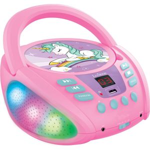 Lexibook Eenhoorn - Bluetooth-cd-speler voor kinderen - draagbaar, lichteffecten, microfoonaansluiting, aux-ingang, batterij of netvoeding, meisjes, jongens, roze, RCD109UNI, 20.5 x 23.8 x 11.6 cm