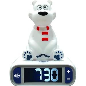 Lexibook, Polar Bear, Nachtlampje wekker, Geluiden en melodieën, LCD verlicht scherm, Lichtgevend, Snooze, Blauw/Wit, RL800PB