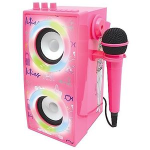 Lexibook Mattel Barbie - Tragbarer beleuchteter Bluetooth-Lautsprecher mit Mikrofon, Karaoke, Lichteffekte, kabellos, USB, SD-Karte, wiederaufladbarer Akku, rosa, BTP180BBZ