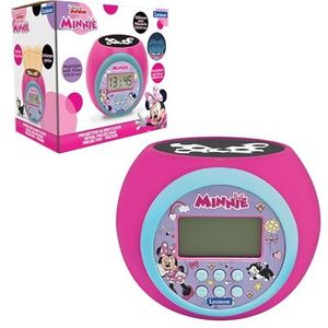Lexibook, Disney Minnie, Wekker-projector met alarm- en sluimerfunctie, nachtlampje met timer, LCD-scherm, werkt op batterijen, Roze, RL977MN
