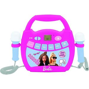 Lexibook, Mattel Barbie, Draagbare digitale karaoke-speler voor kinderen, Microfoons, Lichteffecten, Bluetooth®, Opnemen en stemverwisselaar, Roze, MP320BBZ