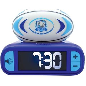 Lexibook, Rugby - Rubgy nachtlampje wekker, geluiden en melodieën, LCD-scherm met achtergrondverlichting, lichtgevend, sluimerstand, blauw/wit, RL800RG