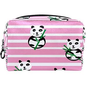 Cosmetische tas voor dames,kleine make-uptas voor portemonnee,Roze strepen en panda,Cosmetische reistas,make-uptasje