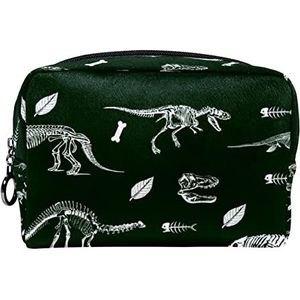 Cosmetische tas voor dames,kleine make-uptas voor portemonnee,Dinosaurus verstening schedel groen,Cosmetische reistas,make-uptasje