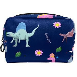Cosmetische tas voor dames,kleine make-uptas voor portemonnee,Kleurrijke dinosaurus blauwe sterrenhemel,Cosmetische reistas,make-uptasje