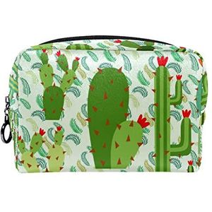 Cosmetische tas voor dames,kleine make-uptas voor portemonnee,Groene planten cactusvijg,Cosmetische reistas,make-uptasje