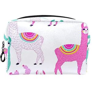 Cosmetische tas voor dames,kleine make-uptas voor portemonnee,Kleurrijke Plant Alpaca Lama,Cosmetische reistas,make-uptasje