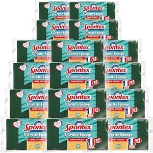 SPONTEX - Super Efficiënte Sponzen - 48 groene schuursponzen (16 verpakkingen van 3)