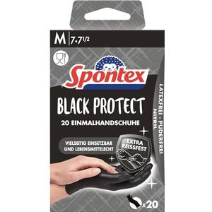 Spontex Black Protect Wegwerphandschoenen, Extra scheurbestendig, zwart, 1 pak van 20 stuks