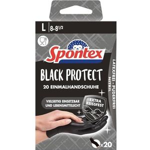 Spontex Black Protect, 20 wegwerphandschoenen van nitril, bijzonder scheurvast en duurzaam, latexvrij en ongepoederd, maat L (1 x 20 stuks)