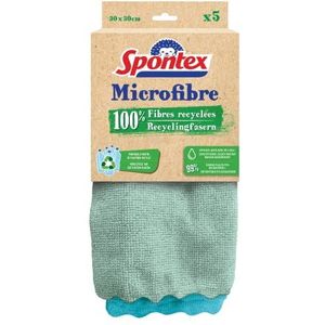 Spontex Microfibre gerecyclede microvezeldoeken, 60 stuks, 100% gerecyclede vezels uit meer dan 22 gerecyclede PET-flessen, ideaal voor vochtige en droge reiniging, 30 x 30 cm (12 x 5 stuks)