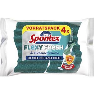 Spontex Flexy Fresh x4, de efficiënte reinigingsspons met antibacteriële bescherming, flexibel, lang fris, krasvrij, 1 x 4 stuks