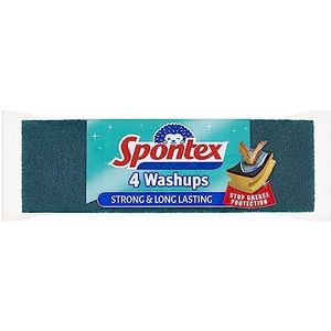 Spontex Washups Schuurspons voor algemeen gebruik, 6,8 x 4 x 8,6 cm, 4 stuks, gele spons