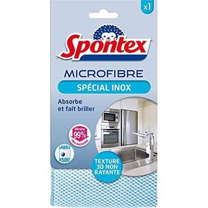 Spontex – Speciaal microvezel roestvrij staal – 3D-textuur niet bekrast – absorbeert en geeft glans – verwijdert 99% van de bacteriën