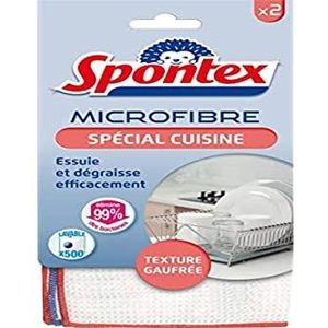 Spontex Microvezelkeuken – 2 microvezels met wafelstructuur, verwijdert effectief 99% van de bacteriën