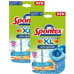 Spontex - Set van 2 Express System+ XL navullingen - Microvezel XL mop voor platte bezemset - Blauw