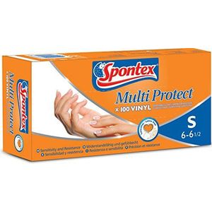 Spontex Multi Protect wegwerphandschoenen van vinyl, latexvrij, sterk en veelzijdig inzetbaar, in praktische dispenserdoos, maat S, verpakking van 100 stuks