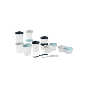 Béaba - Bewaarpotjes - Set van 12 (2x90ml + 4x150ml + 6x250ml) - Inclusief 2 lepeltjes - Blauw/grijs