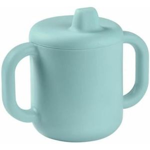 Béaba leerbeker voor baby's, flessen/bekerfunctie, 100% hoogwaardige siliconen, grote handgrepen, vergemakkelijkt het vasthouden, ergonomisch, zachte uitloop, blauw