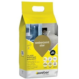 WEBER WEBERJOINT STAR Vijzel voor decoratieve tegels, waterafstotend, speciaal voor binnen en buiten, breedte 2 tot 10 mm, 5 kg, granietgrijs,