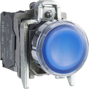 Harmony lampetryk komplet med LED og plan trykflade med fjeder-retur i blå farve 24VAC/DC forsyning
