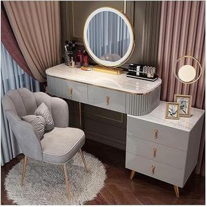 Kaptafels Prachtige Vanities Modern Vanity Bureau met Spiegel Kaptafel 5 Laden Nachtkastje Kaptafel Elegant Design Meubilair (Color : Gris, Size : 120cm)