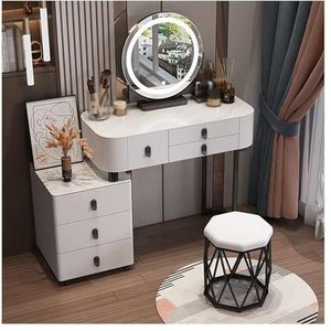 Kaptafels Prachtige ijdelheden massief houten ijdelheid bureau make-up tafel met opbergkasten led-verlichte spiegel kaptafel Meubilair (Color : Gris Stool, Size : 120CM)