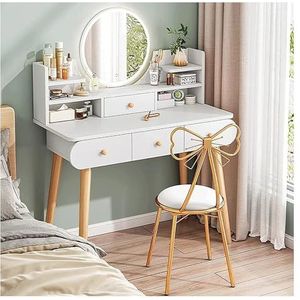 Make-up ijdelheid Prachtige Vanities Luxe Vanity Bureau met Touch Verlichting Spiegel Kaptafel 4 Lades en Open Planken Elegant Design Appartement