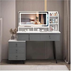 Make-up ijdelheid Prachtige ijdelheden moderne make-up bureau tafelblad make-up make-up spiegel make-up tafel met led-verlichting kaptafel Appartement (Color : Grey-stool, Size : 80CM)