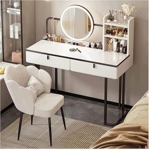 Ijdelheden Prachtige Vanities Vanity Tafelset Eenvoudig Vanity Bureau Ronde Led-verlichte Spiegel Make-up Vanity met 2 Laden Elegant Design Slaapkamermeubels (Size : 100x40x120CM)