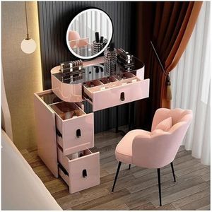 Ijdelheden Prachtige Vanities Milieuvriendelijk MDF Vanity Desk 5 Laden Make-uptafel met Ronde Smart Touch Spiegel Kaptafel Slaapkamermeubels (Color : Pink-b)