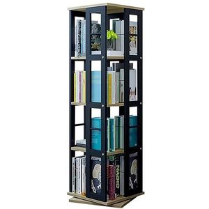 Boekenkast 4-laags roterende boekenplank Rechthoekige draaibare boekenkast Media-opbergkast 360° display Roterende boekenplank Woonkamer (Size : Wood Grain)