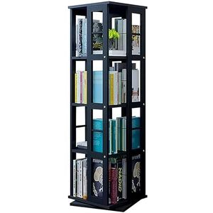 Boekenkast 4-laags roterende boekenplank Rechthoekige draaibare boekenkast Media-opbergkast 360° display Roterende boekenplank Woonkamer (Size : Noir)
