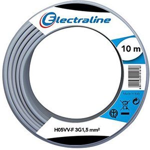 Electraline 60107075I, kabelrol H05VV-F, 3G1,5 mm², lengte 10 m, Grijs